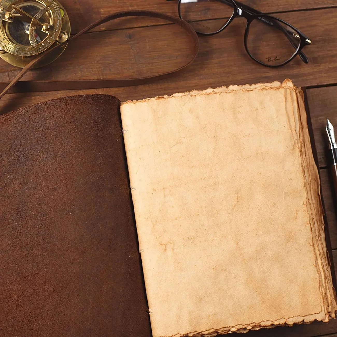 Gift for All! Handmade Antique Deckle Edge Paper Leather Sketchbook - Book of Shadows Journal - Thick Journal - Vintage Journal