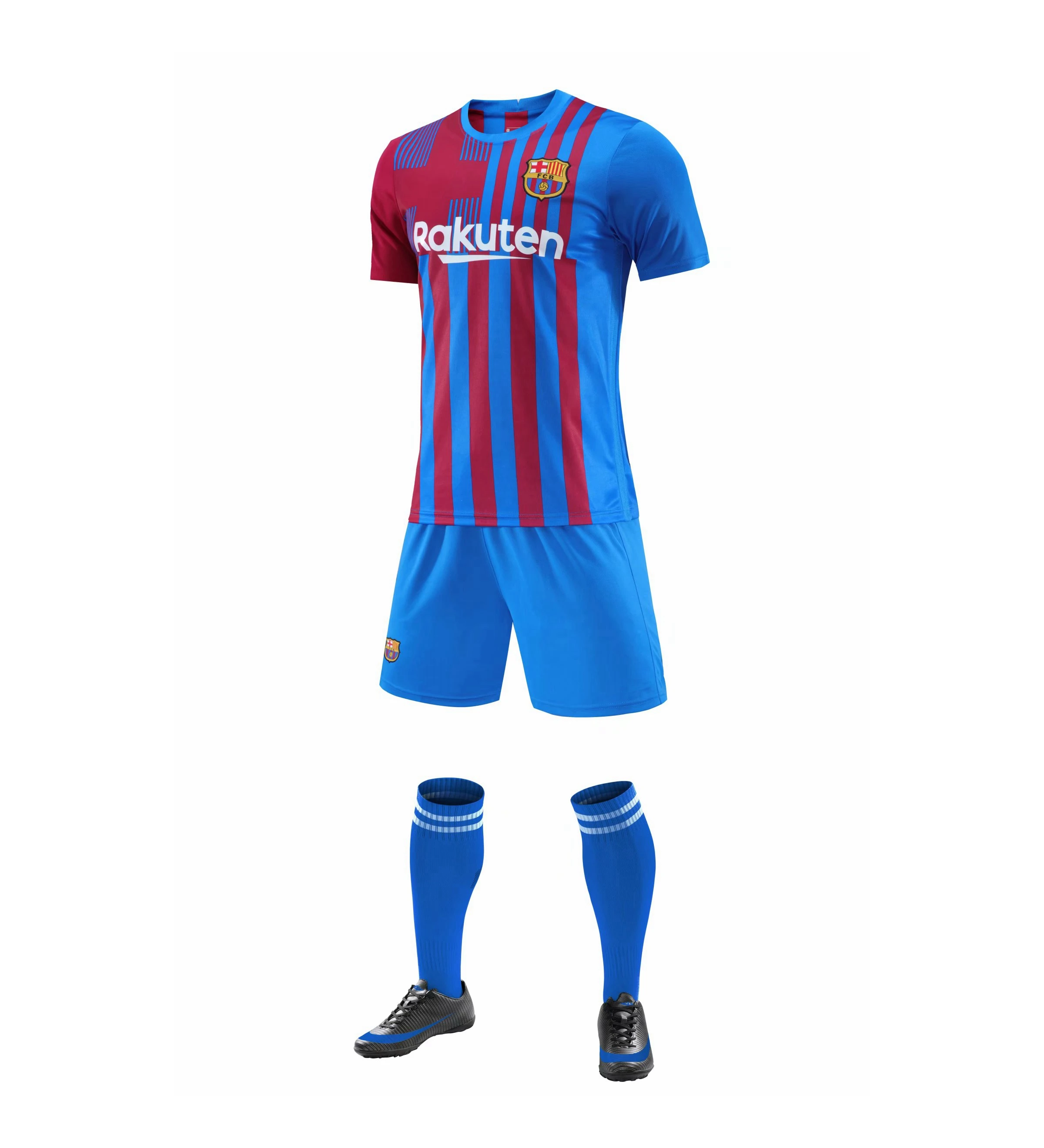 Fitness T Shirts Football Training Suits Soccer Uniform Football Jersey Stripes Quick Dry Sport Blue and Red Soccer Wear Shorts