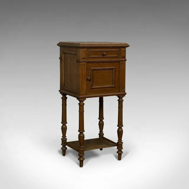 french antique solid wood side table lamp with 1 drawer and 1 door brown for living room