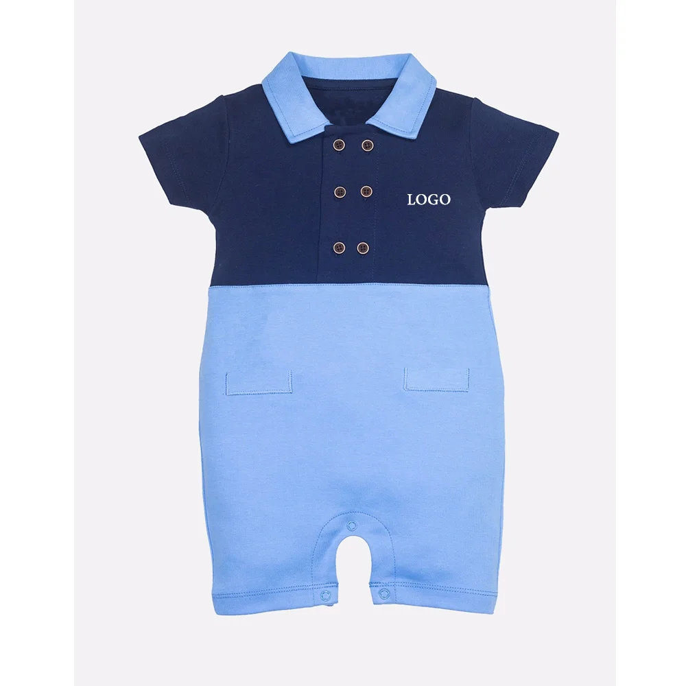 2025 Customized Design Baby Romper / Newborn Short Sleeve Baby Cotton Baby Pajamas Clothes / Boys Blue Pure Cotton Rompers