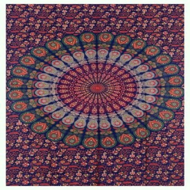 New Traditional Indian Cotton Single Tapestry Wall Hanging Purple Bohemian Bedspread Dorm Decor Mandal    Good Quality Product