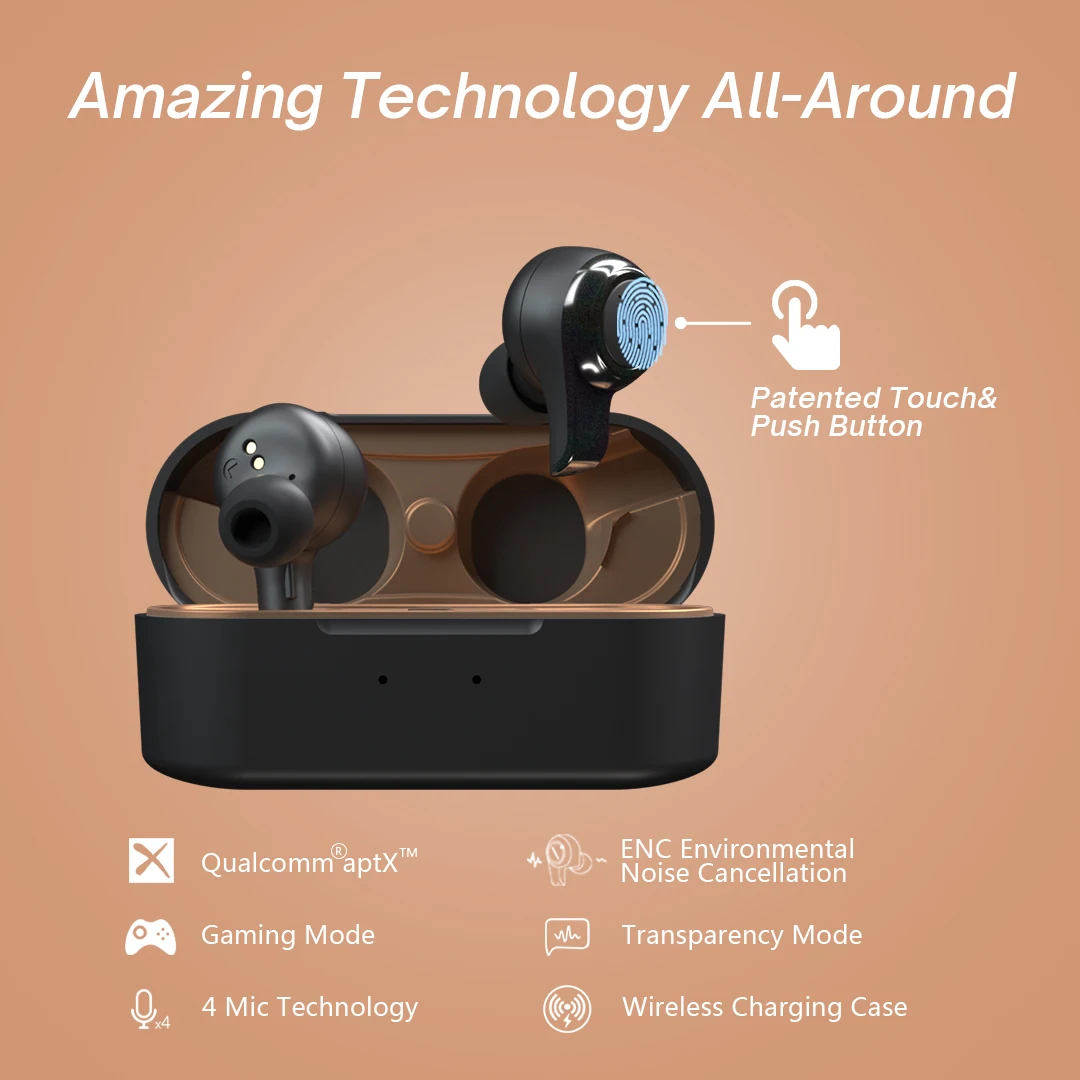 V5.2 Bluetooth Headphones Transparency Mode APTX Low Latency Gaming Headset with Mic TWS Earbuds Mono Earphone Wholesale Price