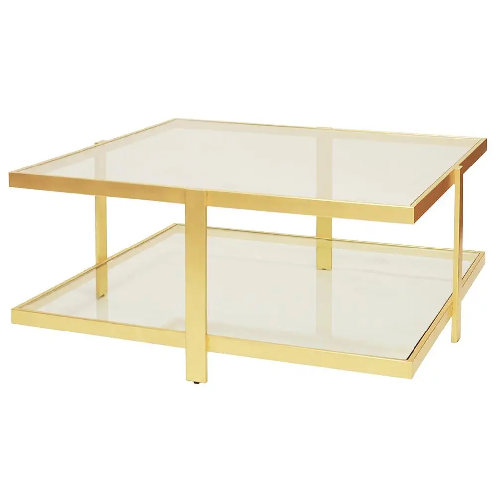 Square Shape Metal Coffee Table for Living Room Clear Glass Top  On MS Frame SS Frame Cheap Affordable Metal Furniture Wholesale
