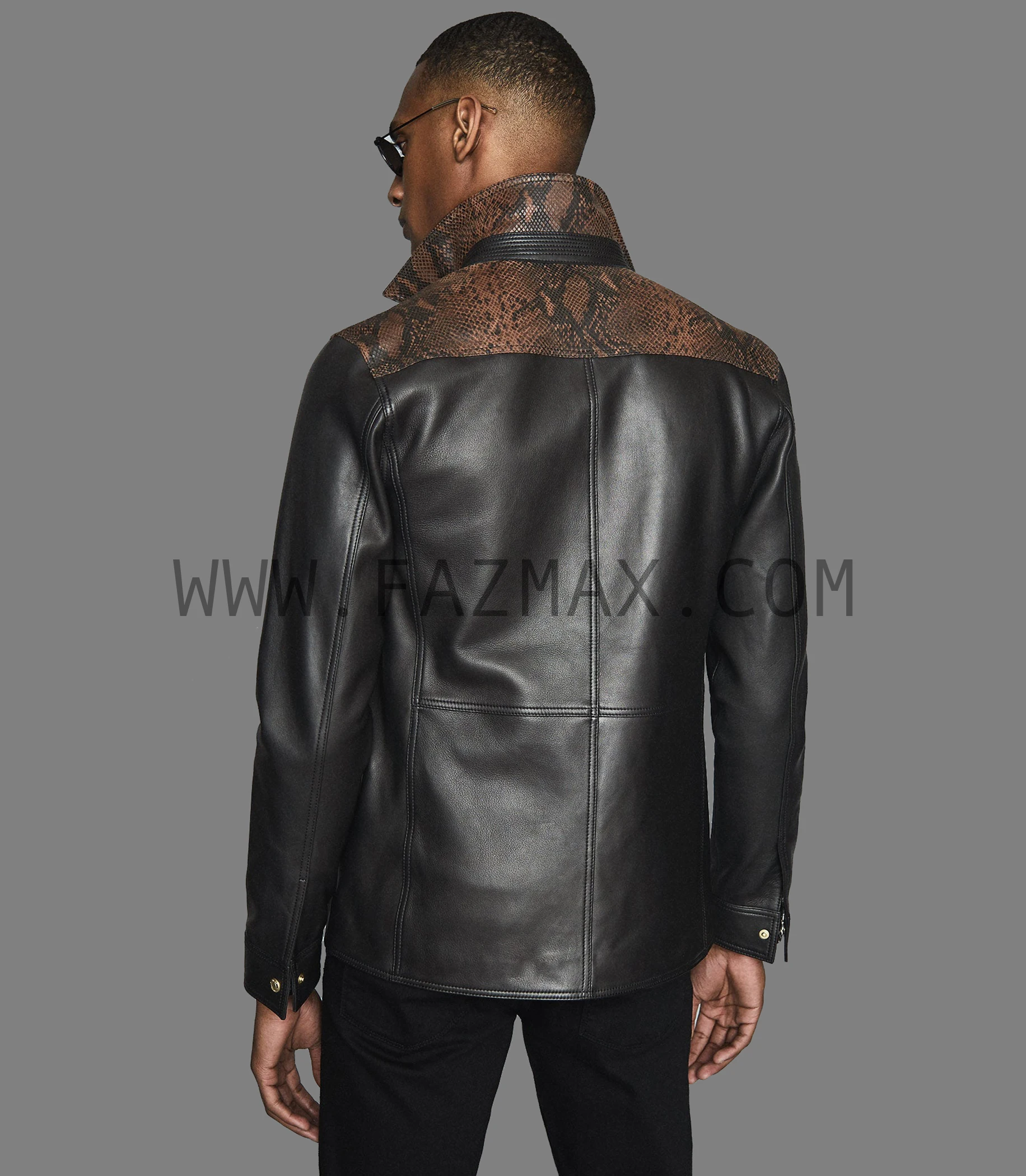 Mens Snake Print Shirt Style Leather Jacket 2024