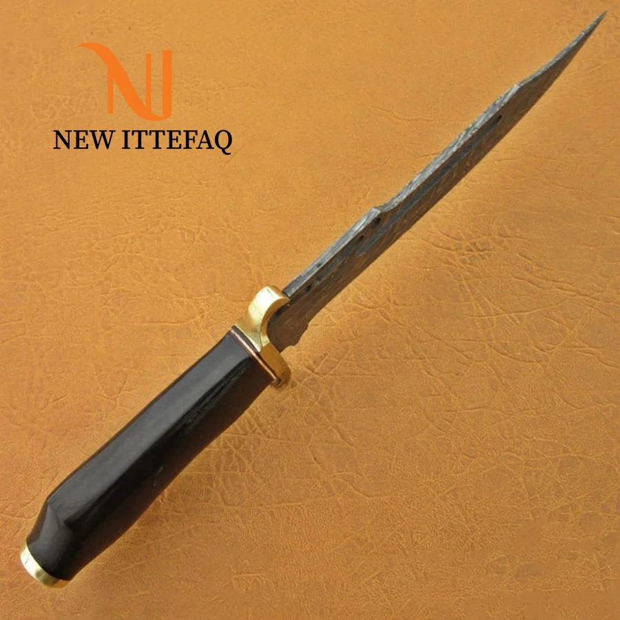 
NEW ITTEFAQ | Custom Handmade Damascus Hunting Knife Taurus Horn with Pure Leather Sheet 