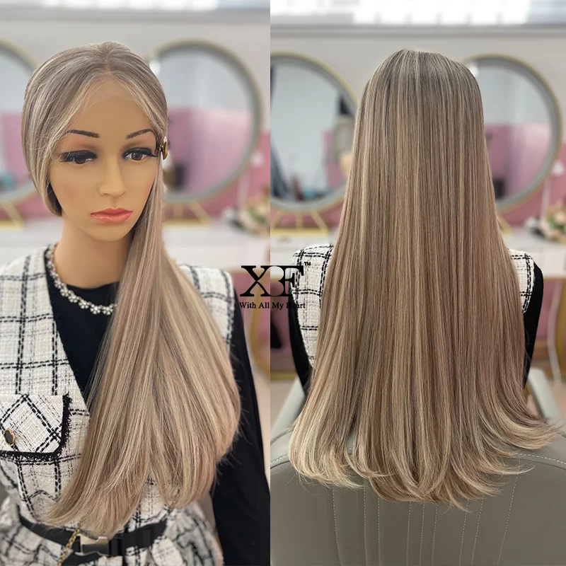 2024 Most Popular Ash Blonde Highlights Color 100% Real Swiss Lace Top Wigs, Platinum Blonde Lace Top Kosher Wigs