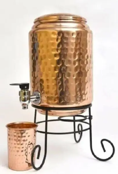 Hammered Copper Water Cooler Pot with Stand and Glass Wholesale Exporter