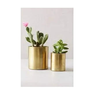 Copper Colored Simple Design Iron Planter For Garden Decor Green Plant Design Shiny Finishing Decor Colored Design