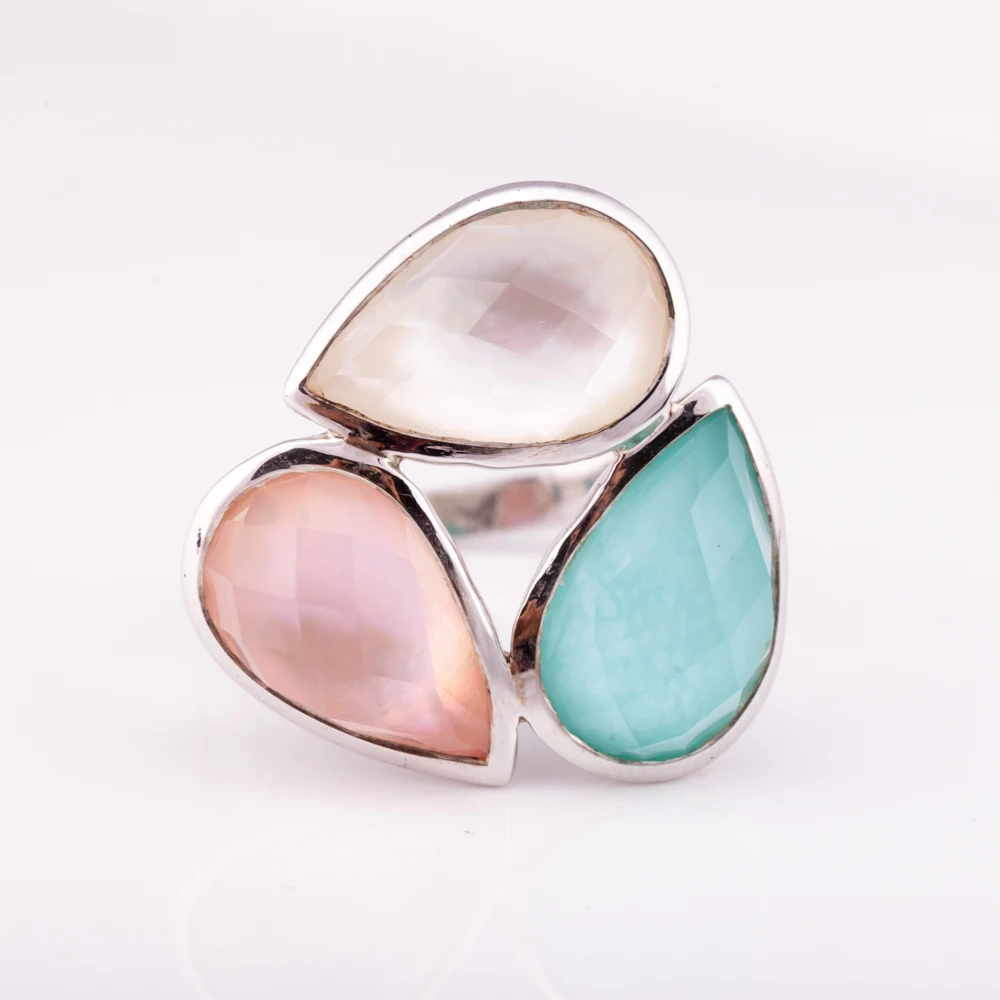 Silver 925 Natural Gemstones Ring with Turquoise  and Mother of Pearl High Quality Factory Price from Thailand