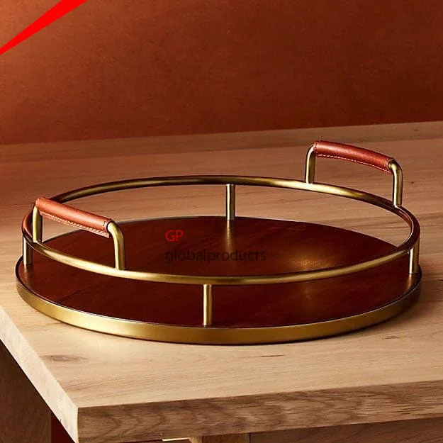 2022 latest design rectangular serving tray with designer black and gold metal handles fruits snacks serving tray