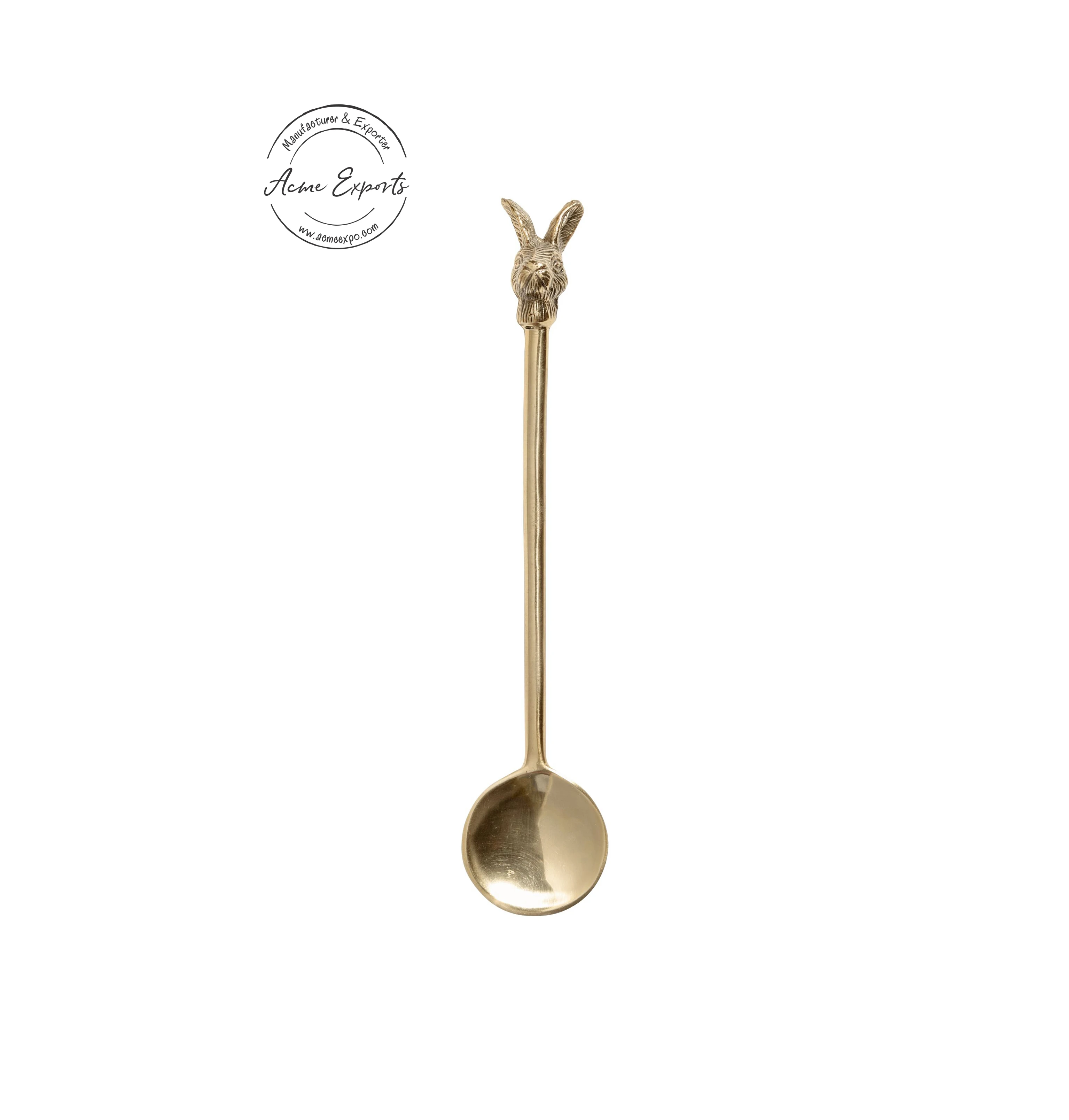 Современная роскошная латунная настольная ложка в виде кролика длинного размера с серебряной отделкой под заказ новый дизайн для суповой ложки столовые