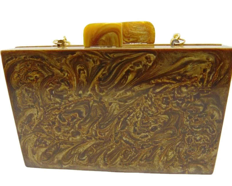 Golden marble finish resin Clutch Box Purse Bags