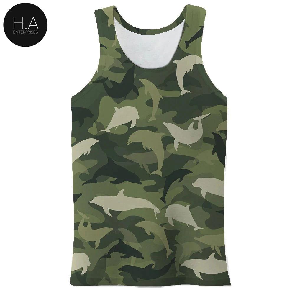2021 Summer Men Print Vent Fashion Men Casual Army Camouflage Tank Sleeveless O-neck Slim Vest Plus Size S-5XL
