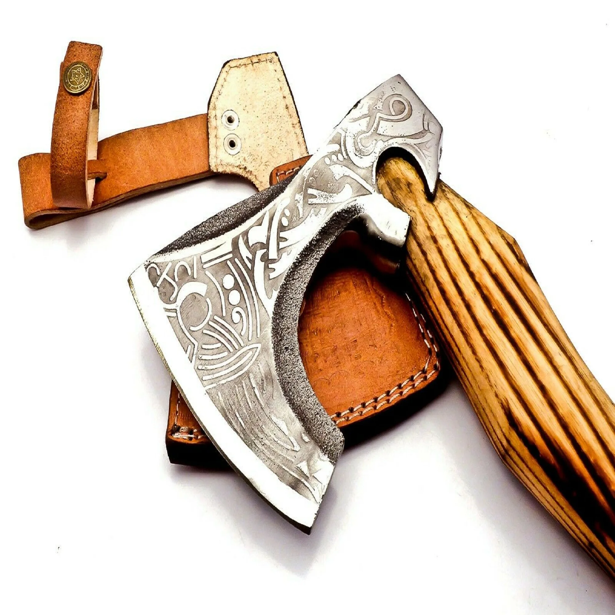 Custom Handmade Carbon Steel Viking Axe Bearded Axe Survival outdoor axe With leather sheath hot sale