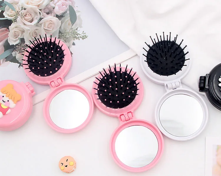Складное зеркало для макияжа с мультяшным рисунком Расческа подушкой безопасности портативная Массажная косметических линз