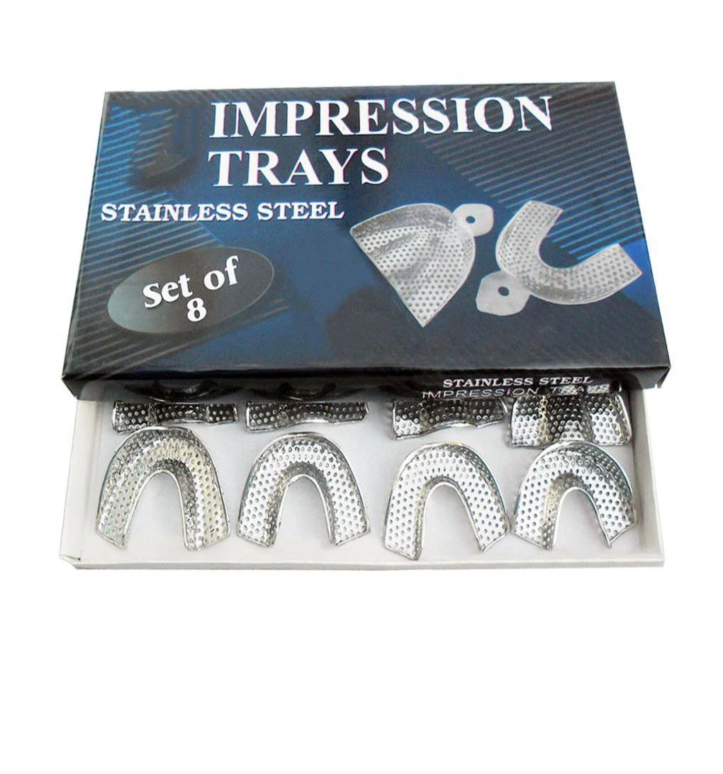 SET OF 8 PIECES (SMALL+ MEDIUM + LARGE + EXTRA LARGE) ORTHODONTIC PERFORATED IMPRESSION TRAYS AUTOCLAVABLE    MGI-DEN-390