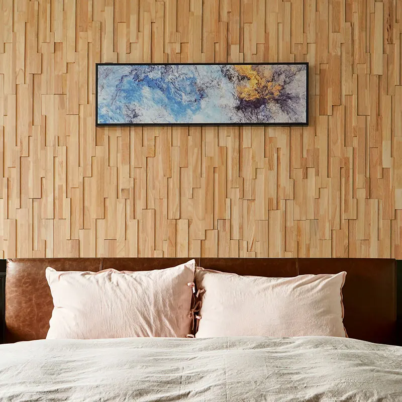 Natural wood made Strip wooden Mosaic for home decoration living room and TV Background