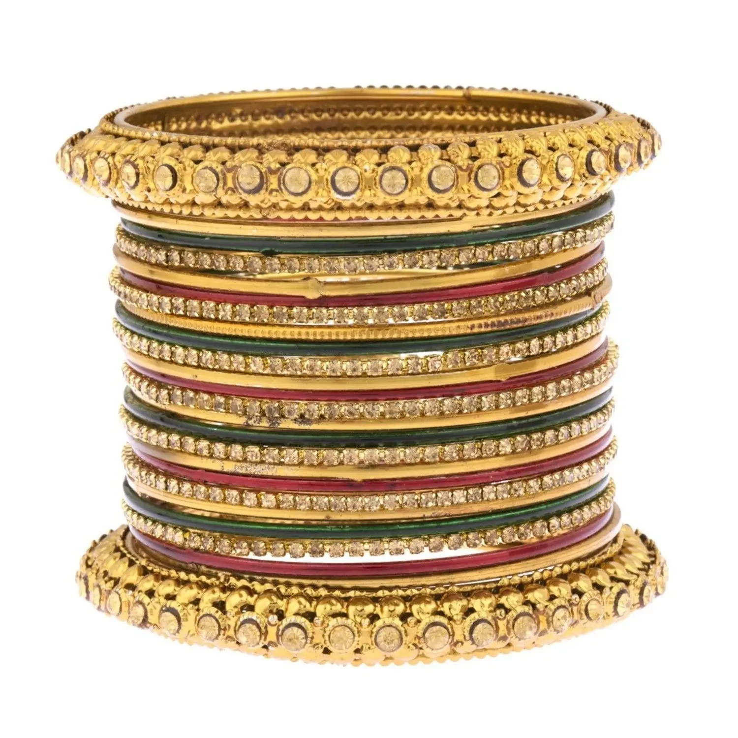 Boho Vintage Antique Gypsy Tribal Indian Oxidized Gold Plated Crystal Bracelets Bangle Set Jewelry