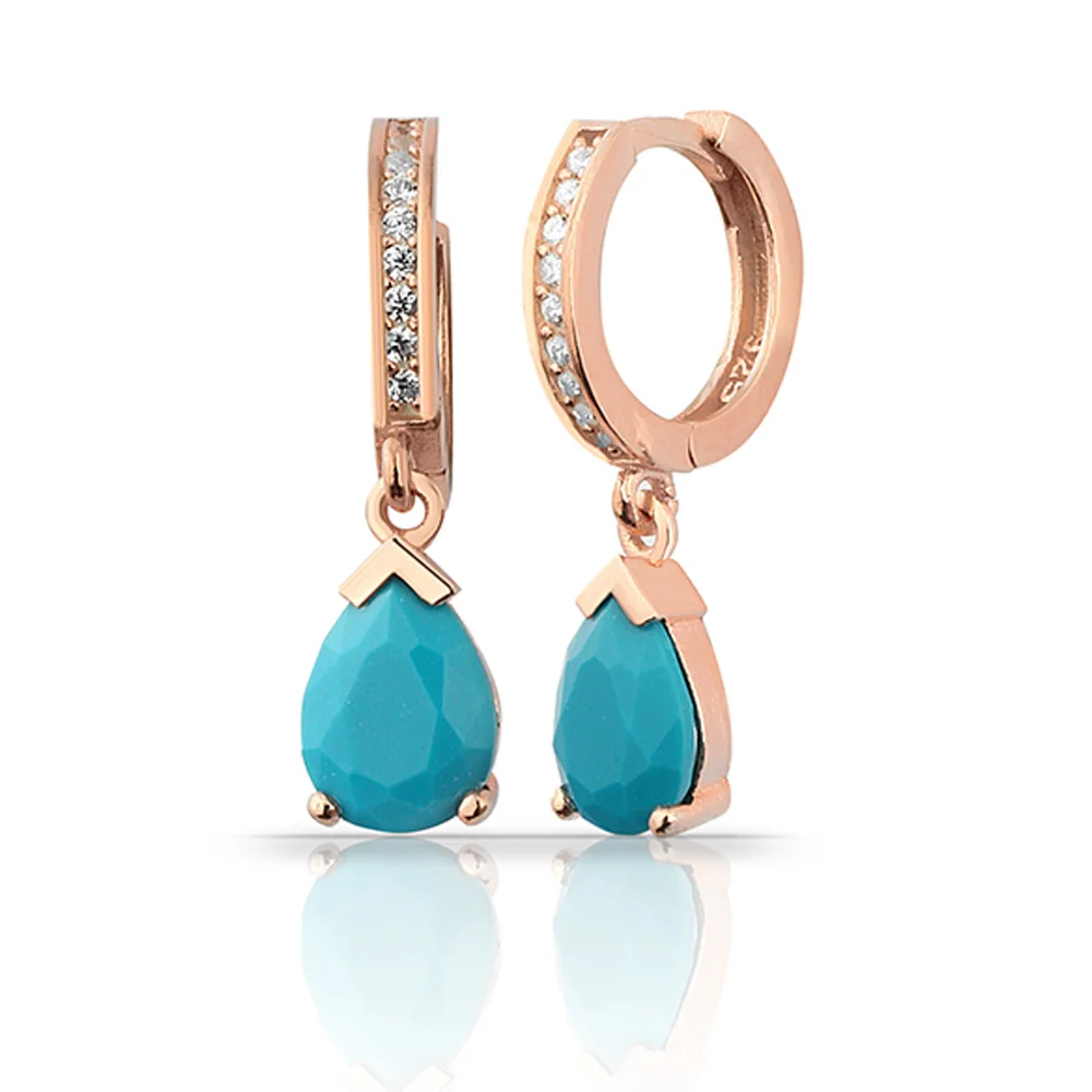 Wholesale Jewellery Zircon and Turquoise Stone Water Drop Earrings Sterling Silver Earring