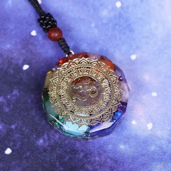 SEVEN CHAKRA CRYSTAL ORGONITE PENDANT WITH OM SYMBOL / WHOLESALE ORGONE PENDANT SACRED WITH OM / PREMIUM QUALITY ROUND PENDANTS