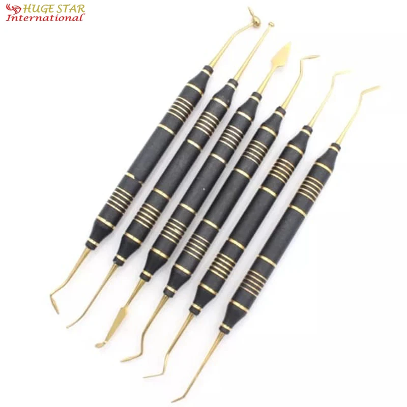 Низкая цена стоматологические композитные инструменты для наполнения ручные нержавеющая сталь черный титан и позолота