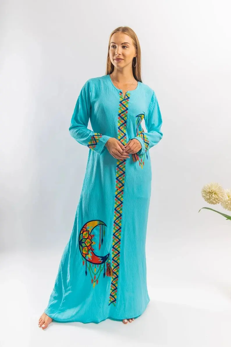 2021 Dubai Arabic Evening Dresses Beaded Long Sleeve Moroccan Kaftan Evening Gown Muslim Hand Embroidered Dress