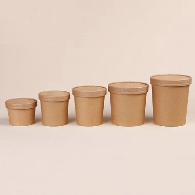 8oz Modern Design Disposable High Quality Kraft Paper Cup Soup Bowl Lids Free Sample Preserves Food Carved Technics Load 5kg