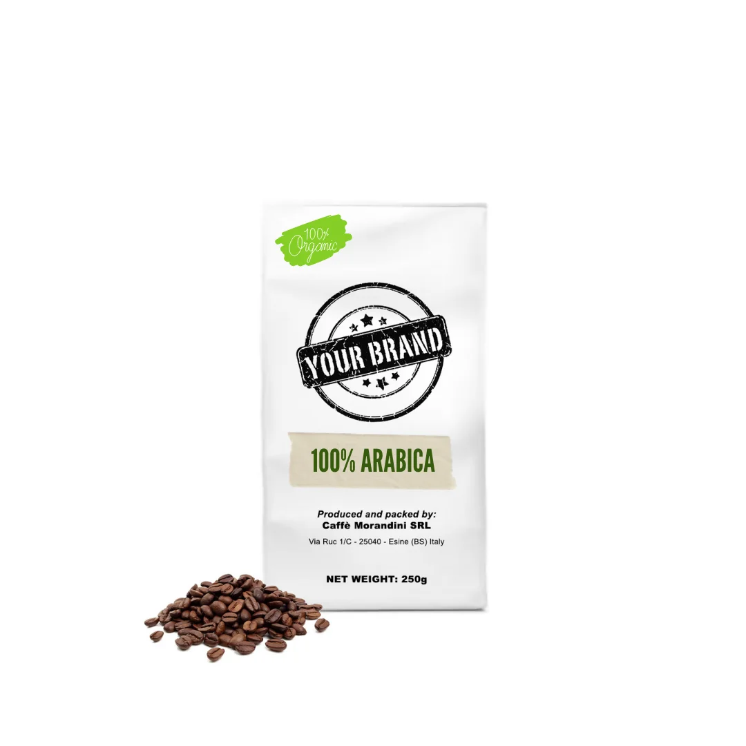 PRIVATE LABEL Best quality 100% Arabica made in Italy organic roasted coffee beans 250g for retail