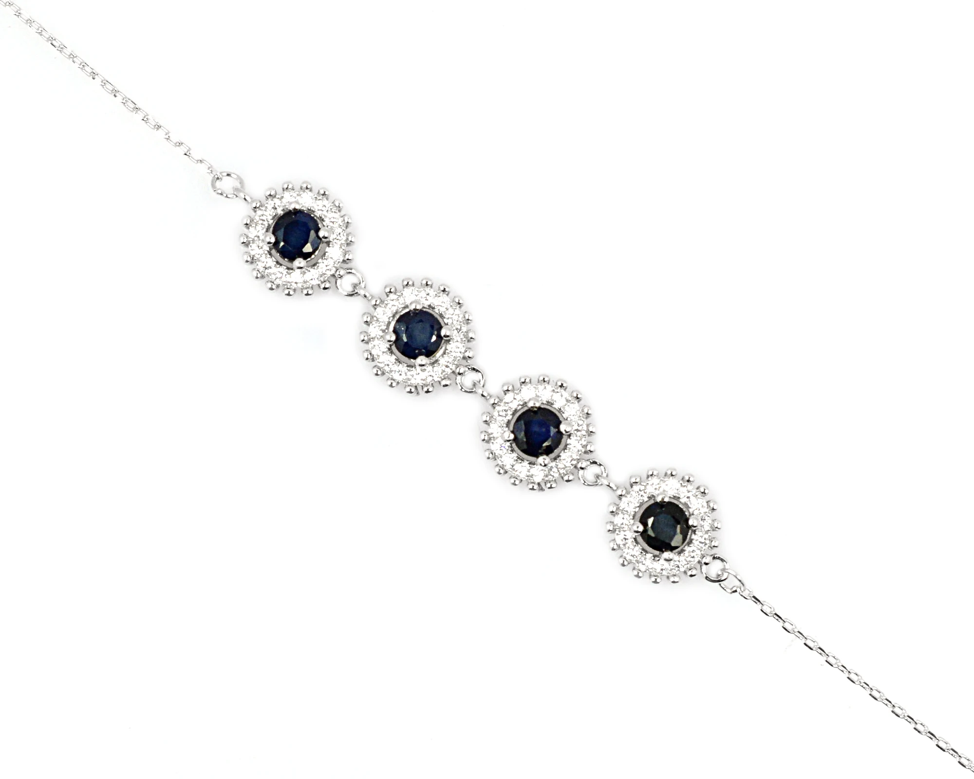 Новое поступление натуральный сапфир 3 5 мм драгоценный камень круглой формы Стерлинговое Серебро 925 пробы для женщин ювелирные изделия браслет-цепочка индийский оптовик