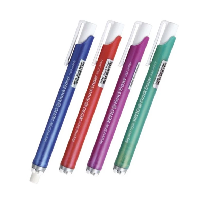 Xeno Retractable Click Knock Eraser 4 Colors, Refillable and Click Retractable, Comfortable, Non-Slip Grip