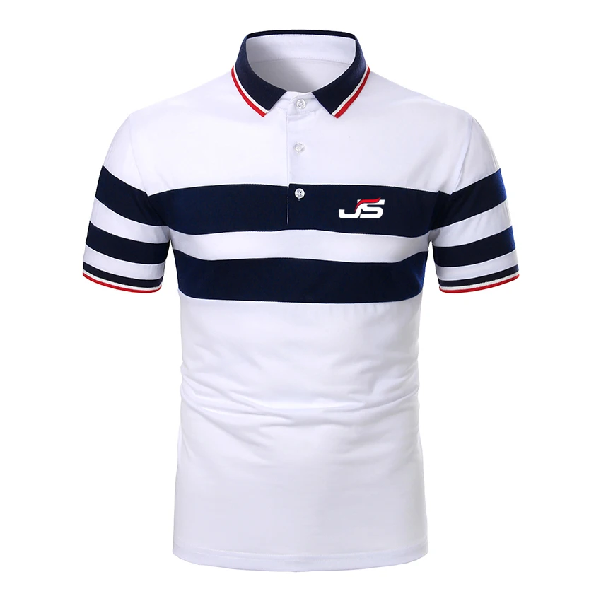 
Мужские рубашки поло с коротким рукавом, модные рубашки поло с короткими рукавами и отворотами на груди с тремя полосками 