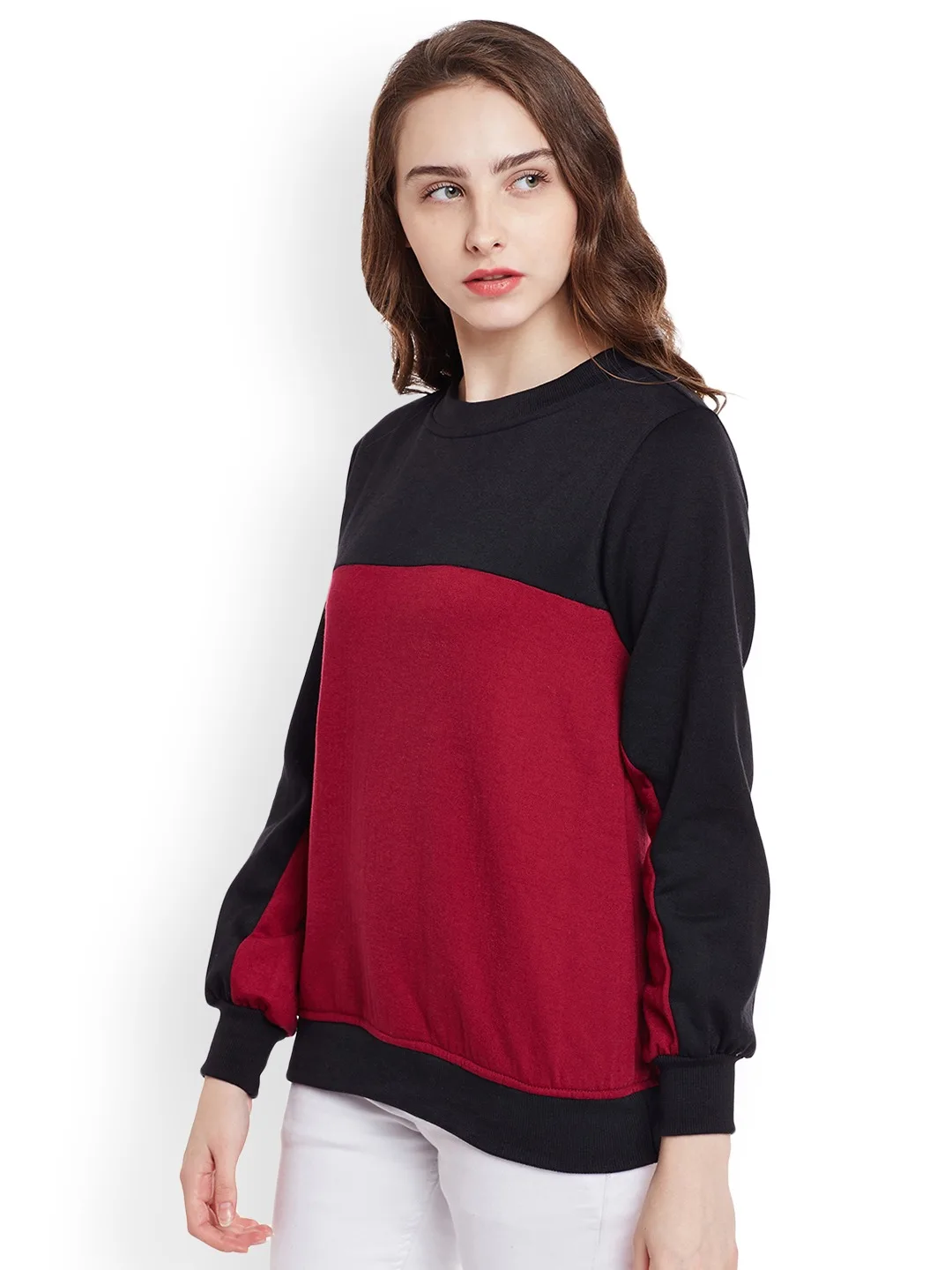 Women Black and Maroon Colourblocked Sweatshirt New Fashion Good Quality Wholesale Rate Sweatshirts bulk quantity available