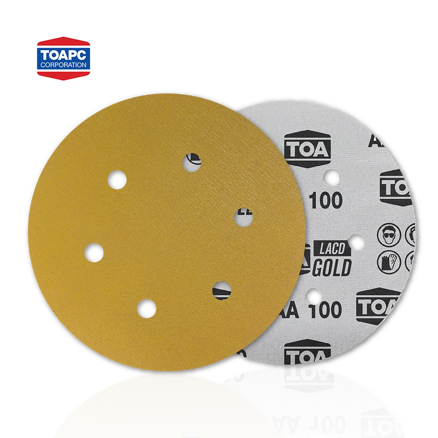 TOA LAC GOLD A931 Dry Sanding Abrasives Paper Disc size 125mm Grit 60 to 800 - Aluminum Oxide for Automotive Furniture and Metal