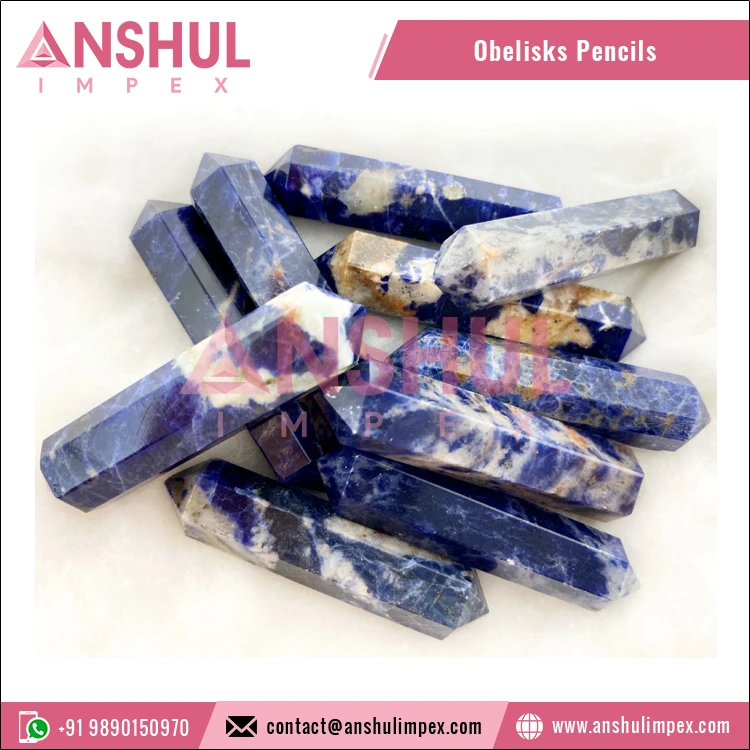 2022 Bulk Selling Natural Healing Blue Color Sodalite Double Terminated Pencils Obelisk Points