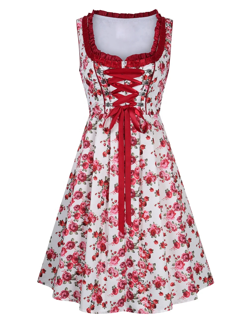 Custom Dirndl Dress With Net and Ribbon Flowers Printed Fabric and Cotton Blouse  / Mini Dirndl / Trachten Dirndl