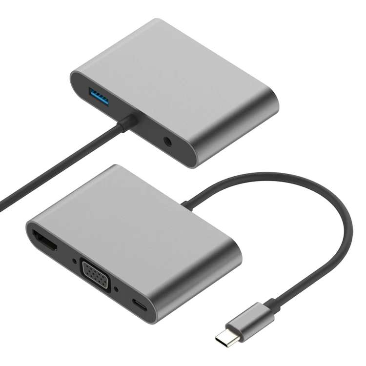 5 in 1 Multifunctional USB-C Port to HDMI VGA USB-A Aux 3.5mm PD Hub Aluminum Housing