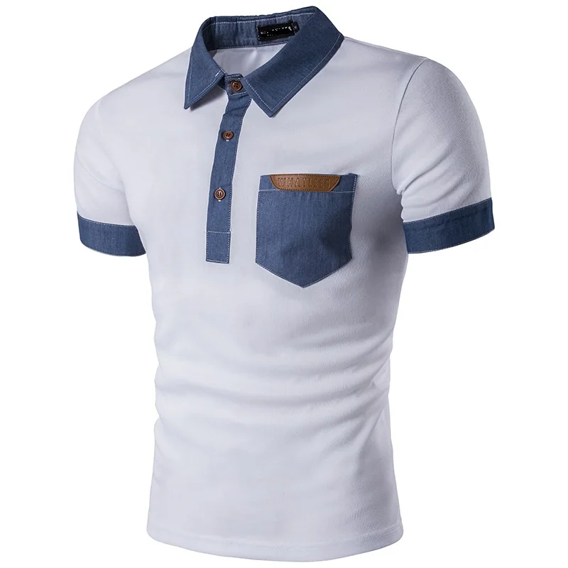 Europe Style Summer Men Chest With Pocket Button Polo Shirt Tops