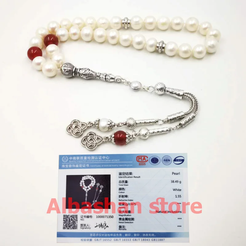 
 Натуральный пресноводный жемчуг Tasbih, натуральный жемчуг, 33 молитвенные бусины, мусульманский подарок, женский браслет, исламские модные аксессуары на руку  