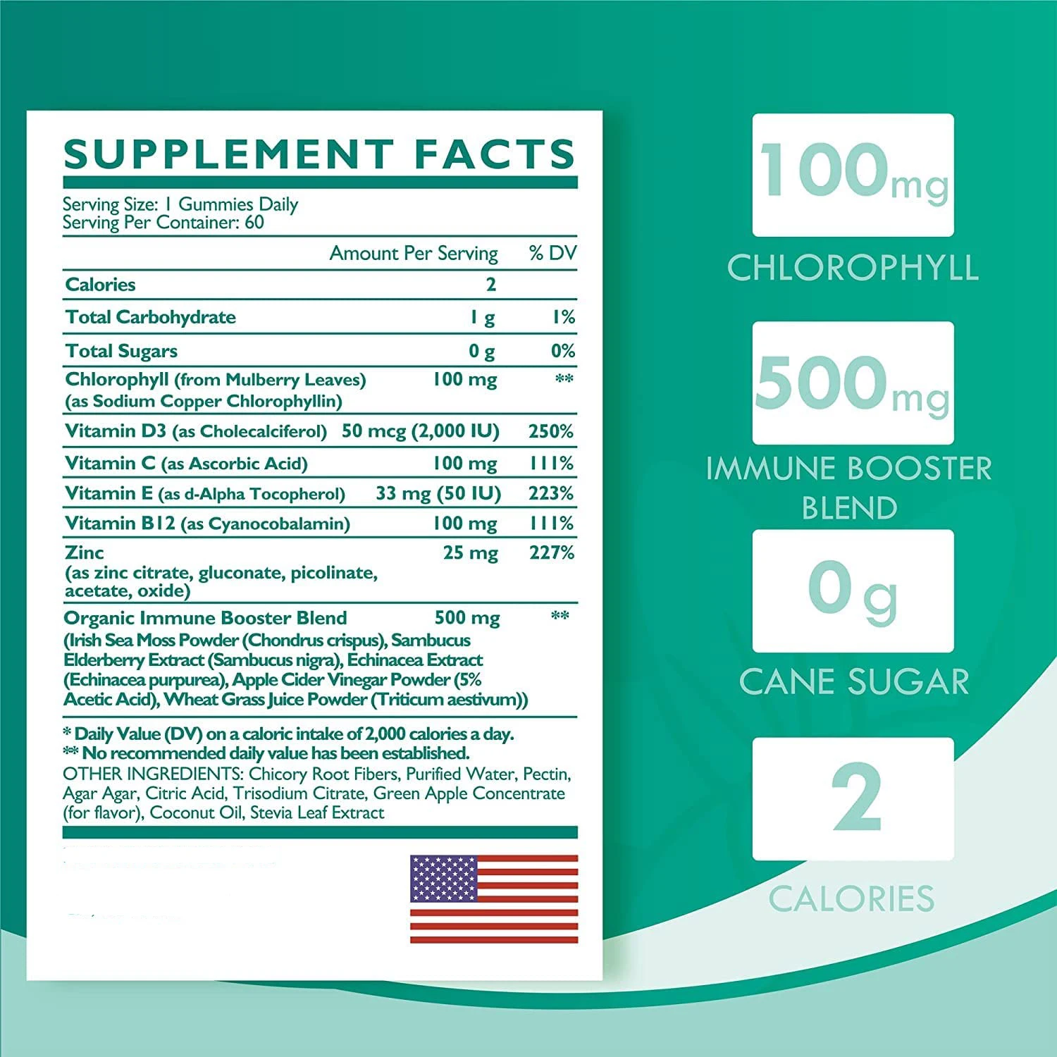 Chlorophyll Gummies with Unfiltered ACV Sea Moss & Elderberry, Energy Boost Immune & Digestion System Support