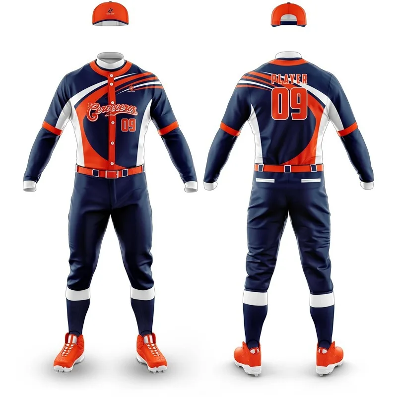 Sublimation Team Name Logo High Quality Men Long Sleeve Baseball Uniform Breathable Anti-UV Baseball Jersey Sets