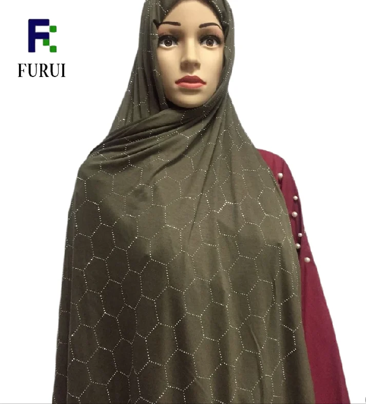 2020 New Customize Stretchy Material Scarf With Stone Crystal Jersey Hijab Scarf Shawls