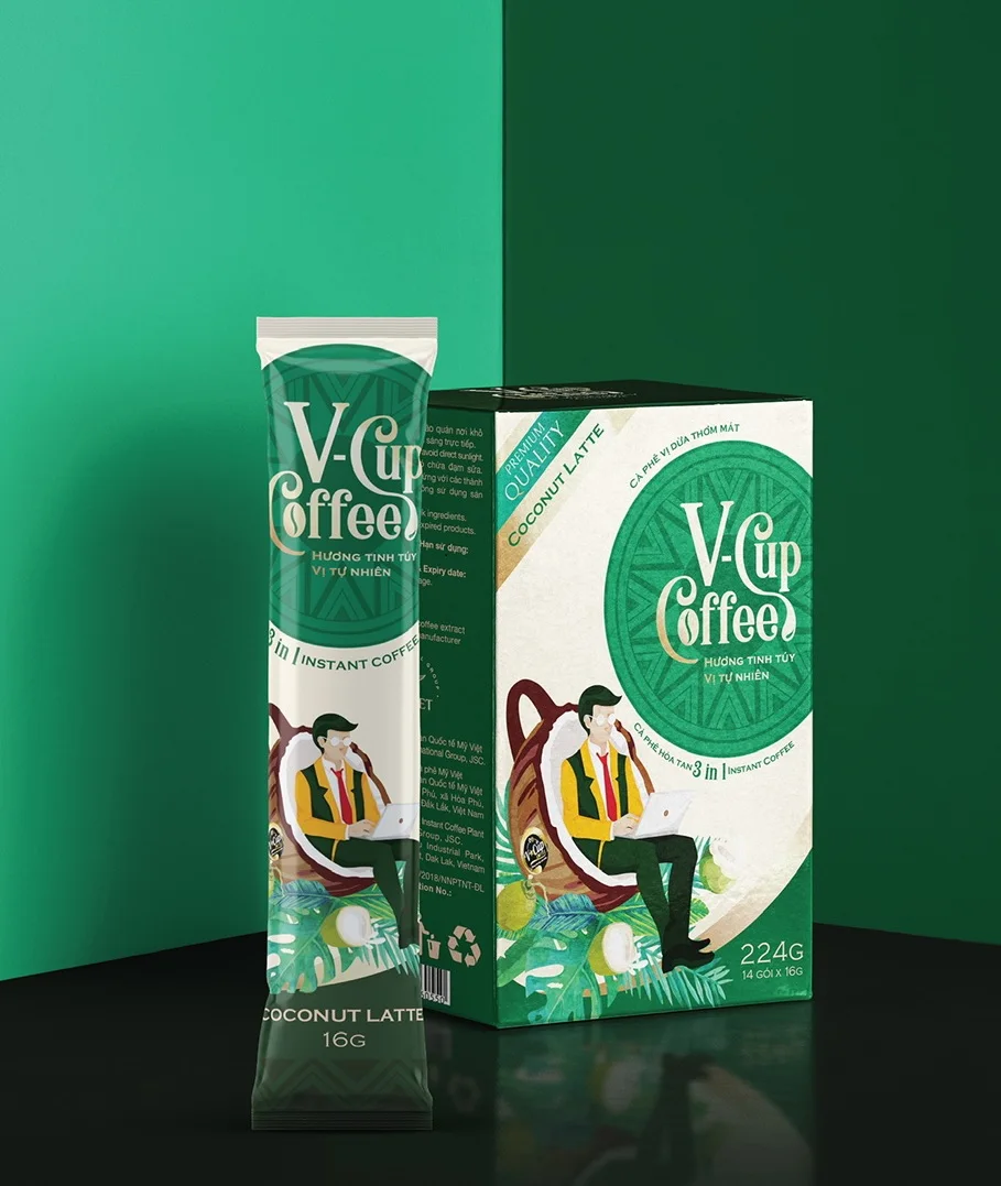  Вьетнамский стиль растворимый кофе 4 в 1 кокосовый латте мгновенный ароматизированный бренды