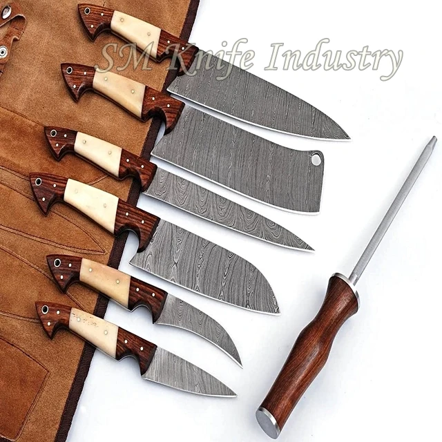 6 штук ручная работа Оригинальный стальной Дамаск кухонный нож шеф-повара набор ножей с измельчения Тесак (Smk2022)