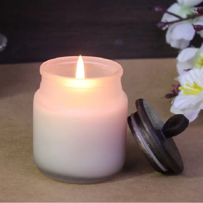 Luxury fancy design Clear Glass Handmade Jar with Wooden Lid for scented candles Stand