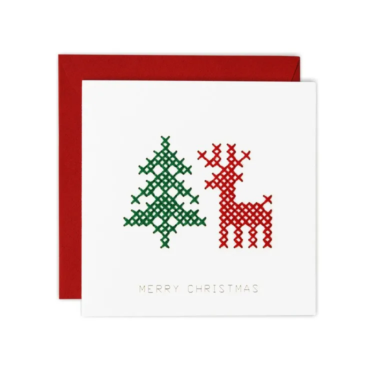 [3] presorted thread organizer Christmas Card DIY Set Tree and Deer Cross Stitch Kit