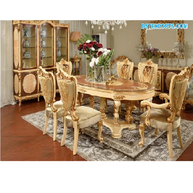 Deluxe Italian Style Dining Furniture Set  Indian Golden Dining Table Set  Latest Dining Table For Home