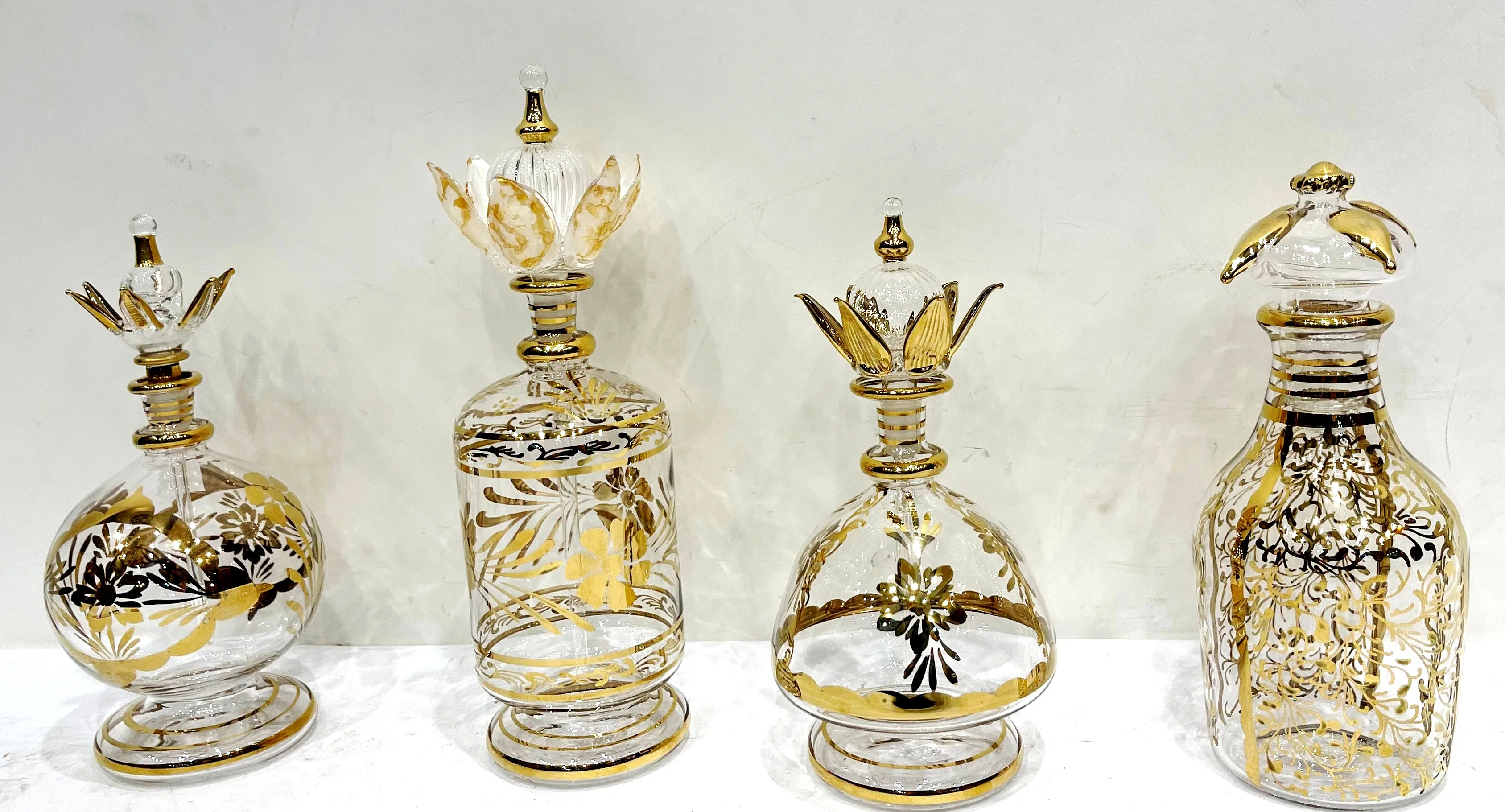 Buy Perfume bottle with golden floral pattern stylish handcrafted crystal Egyptian deep etched glass Perfume bottles