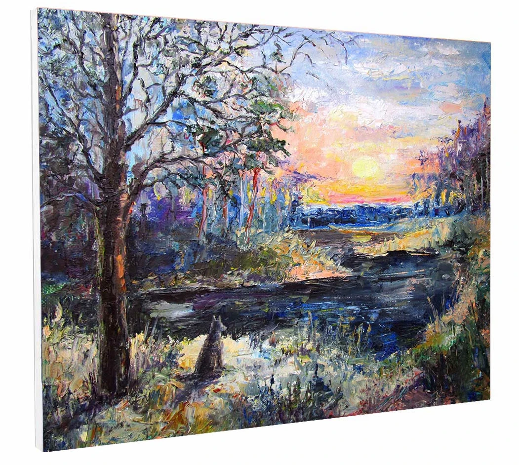 
Landscape painting colorful forest with a wolf modern oil painting pictures 