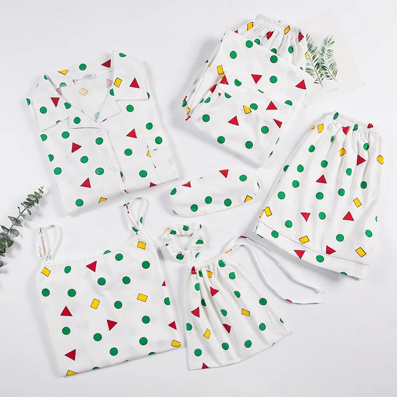Seven Pieces Cartoon Print Organic Comfortable Cotton Pajamas Set For Women