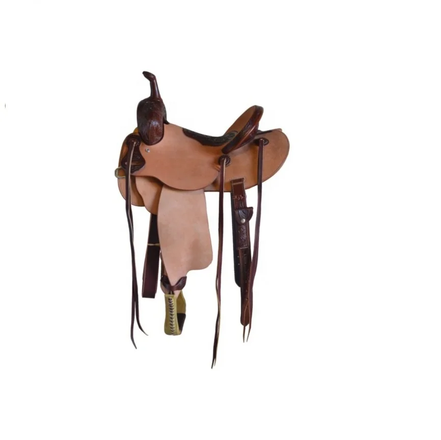 Western Brown & Rough Out Hard Leather Seat Hand Carved Roping Ranch